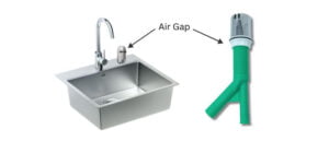 A dishwasher air gap showing on the sink and in real form.