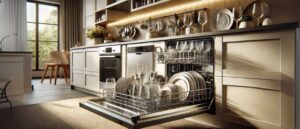 An open and loaded dishwasher depicting How to Load Your Dishwasher Properly