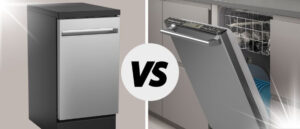 Comparative visual demonstration of Portable Vs Built-in Dishwashers side by side