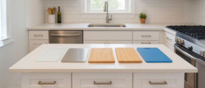 Can I Put My Cutting Board in the Dishwasher showing different types of boards on a bright kitchen counter