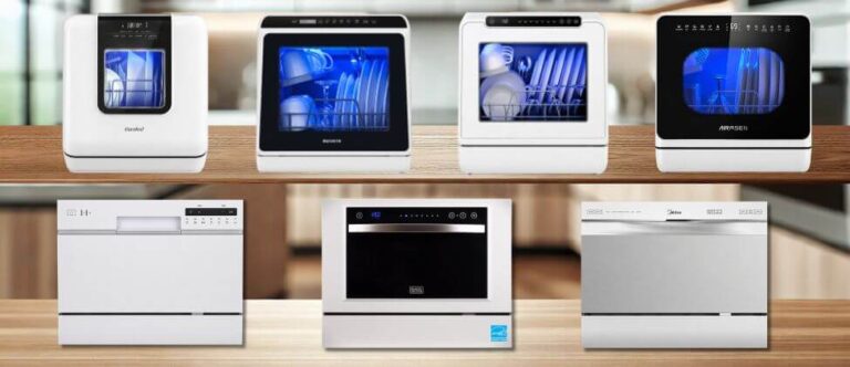 A comparison image featuring the best countertop dishwashers: Each dishwasher is displayed clearly to highlight its design and features.