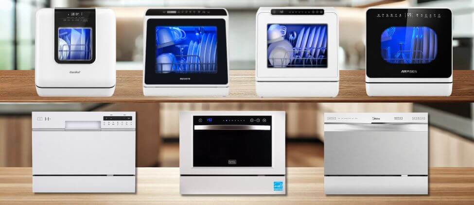 A comparison image featuring the best countertop dishwashers: Each dishwasher is displayed clearly to highlight its design and features.