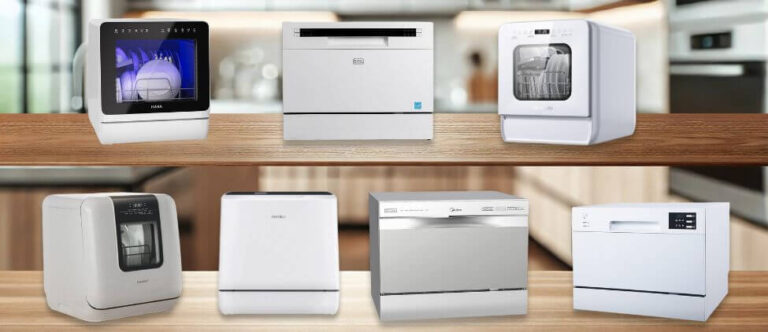 A comparison image featuring the best countertop dishwashers: Each dishwasher is displayed clearly to highlight its design and features.