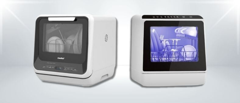 A featured image of the topic COMFEE MINILITE CDC17P0ABB vs FIREGAS FGS-TDQR01 Dishwasher Comparison, containing inmages of COMFEE MINILITE CDC17P0ABB Dishwasher and FIREGAS FGS-TDQR01 Dishwasher side by side.