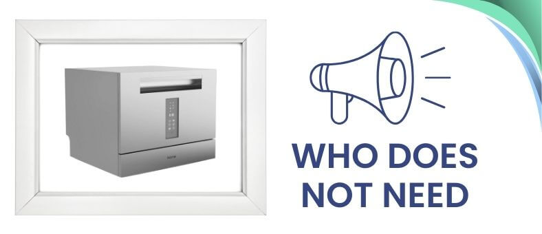 An image has a product picture on the left side and a speaker icon with the text "Who Does Not Need" on the right. It is the image of the section "Who Does Not Need hOmeLabs ‎HME010393N Dishwasher.