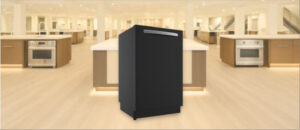 In this Summit DW243BADA Dishwasher Review image, the built-in (under-counter) dishwasher is displayed in a showroom setting, highlighting its modern design and front panel.