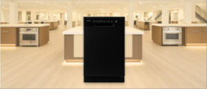 In this EdgeStar BIDW1802BL Dishwasher Review image, the built-in (under-counter) dishwasher is displayed in a showroom setting, highlighting its modern design and front panel.