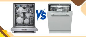 A featured image of the topic BOSCH SHXM88Z75N vs Miele G5051SCVi (24"inches) Dishwasher Comparison, containing inmages of BOSCH SHXM88Z75N Dishwasher and Miele G5051SCVi (24"inches) Dishwasher side by side.