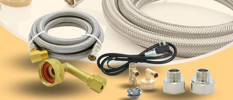 Kelaro 8ft Stainless Steel Braided Dishwasher Hose Kit – Burst Proof, 3/8” Compression Connections, Includes Adapters, Lead-Free, CSA Certified