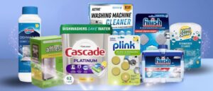 Visual representation showcasing a variety of the best dishwasher cleaners, depicting top brands like Glisten, Affresh, Cascade, Finish, Plink, and Lemi Shine, demonstrating effective solutions for maintaining clean and fresh dishwashers.