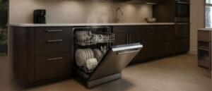 Visual representation of an open high-end dishwasher showcasing spacious and organized racks, illustrating key features for selecting the top high-end dishwashers.