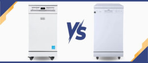 A featured image of the topic BLACK+DECKER BPD8W vs DANBY DDW1805EWP Dishwasher Comparison, containing inmages of BLACK+DECKER BPD8W Dishwasher and DANBY DDW1805EWP Dishwasher side by side.