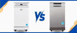 A featured image of the topic BLACK+DECKER ‎BPD8W vs SPT SD-9263SS Dishwasher Comparison, containing inmages of BLACK+DECKER ‎BPD8W Dishwasher and SPT SD-9263SS Dishwasher side by side.