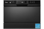 0b_0a_Midea MDC22P1ABB Dishwasher Review Small Midea MDC22P1ABB black countertop dishwasher with a digital display, control buttons, and an Energy Star certification label on the lower right corner.