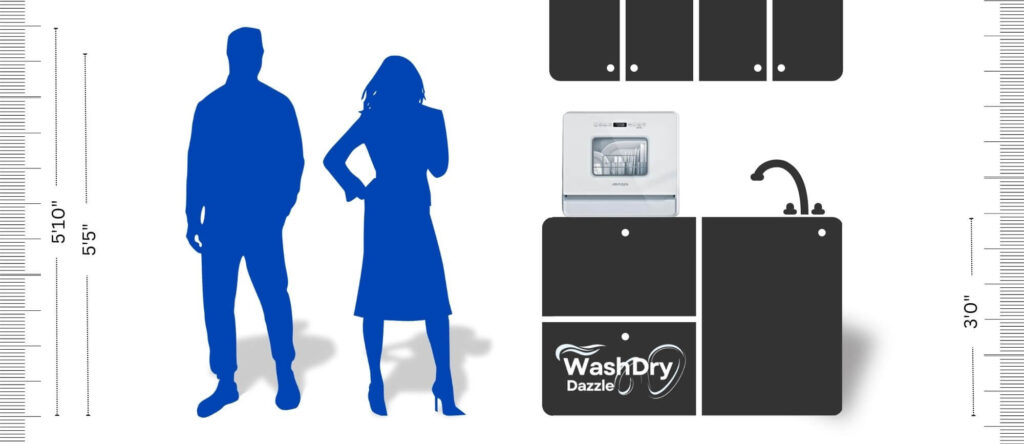 AIRMSEN A01 on the Kitchen Counter – A lifestyle image showcasing the AIRMSEN A01 dishwasher placed on a kitchen counter, highlighting its compact design and modern aesthetic in a real home setting.