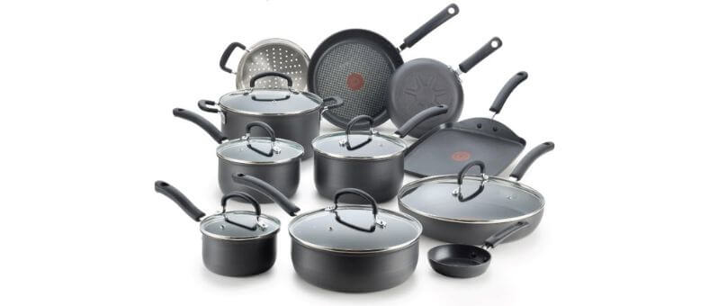best nonstick cookware sets featuring T-fal ultimate hard anodized collection with pots, pans, and glass lids