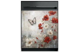 03 Rustic Farmhouse White and Red Flowers Dishwashe Decorative Rustic Farmhouse Dishwasher Magnetic Cover- Small Image