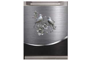 04 Grey Metal Silver Bird with Flower Pattern Dishw DocModel Dishwasher Magnetic Cover-Small Image