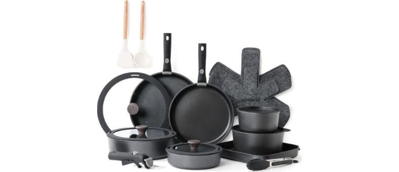 best nonstick cookware sets with detachable handle design by SENSARTE including frying pans, saucepans, lids, and utensils