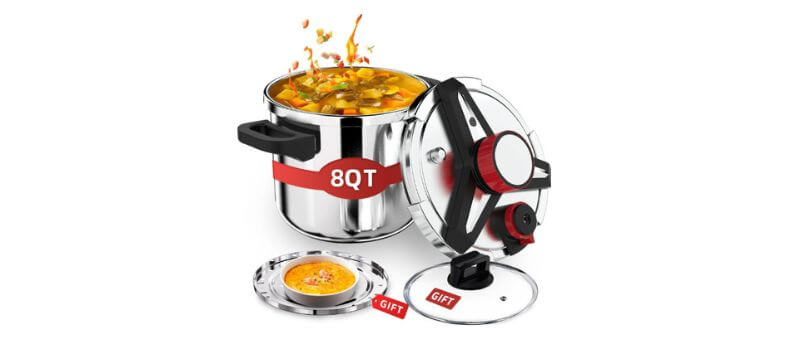 Stainless steel pressure cooker with soup and accessories