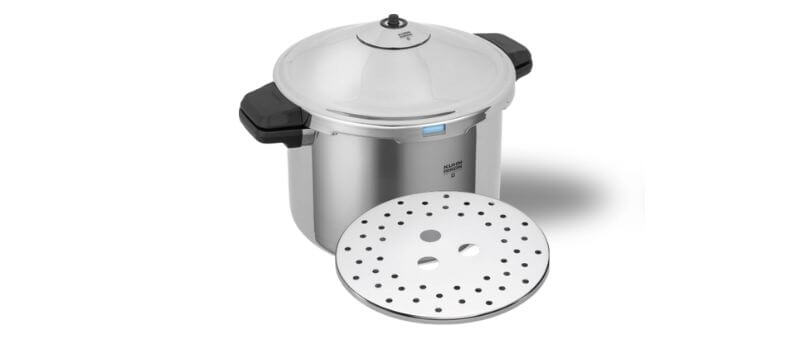 Modern pressure cooker with included steamer plate