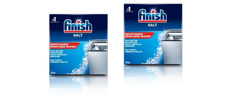 Finish Dishwasher Salt 2kg pack – one of the Best Dishwasher Salt options for removing hard water stains and limescale.