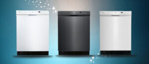 BLACK+DECKER BDW200MW dishwasher built-in models in white, black, and stainless steel finishes side by side