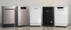 Best Portable 18 Inch Dishwashers on Wheels in stainless steel, white, and black models for small kitchens.