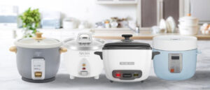 Best Dishwasher Safe Rice Cookers lined up on a modern kitchen counter, featuring compact and family-size models for effortless cooking and easy cleanup.