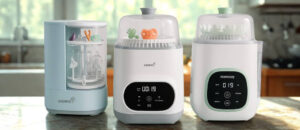Best Baby Bottle Washers displayed on a kitchen counter, featuring Grownsy and Momcozy models with drying and storage functions.