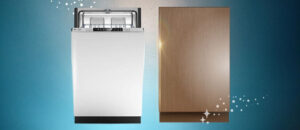 In this Bertazzoni DW18PR Dishwasher Review image, the built-in (under-counter) dishwasher is displayed in a showroom setting, highlighting its modern design and sleek front panel.