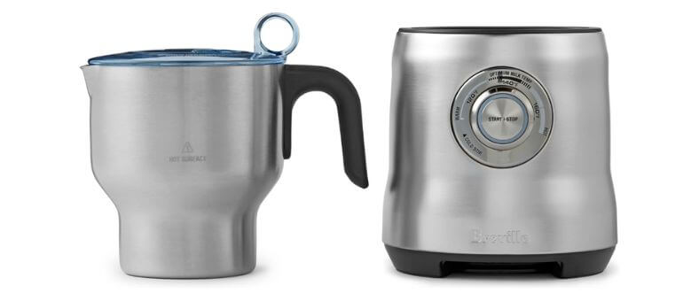Breville BMF600XL Milk Café stainless steel milk frother with temperature control jug and frothing base.
