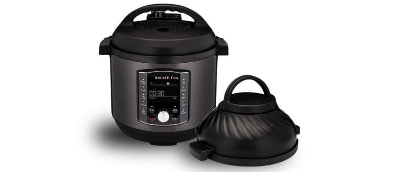 Instant Pot Pro Crisp Air Fryer with two detachable lids for air frying and pressure cooking — one of the best air fryers for versatile cooking and easy dishwasher-safe cleanup.