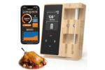 01-Smart Wireless Meat Thermometer Small Smart wireless thermometer with app and wooden base.