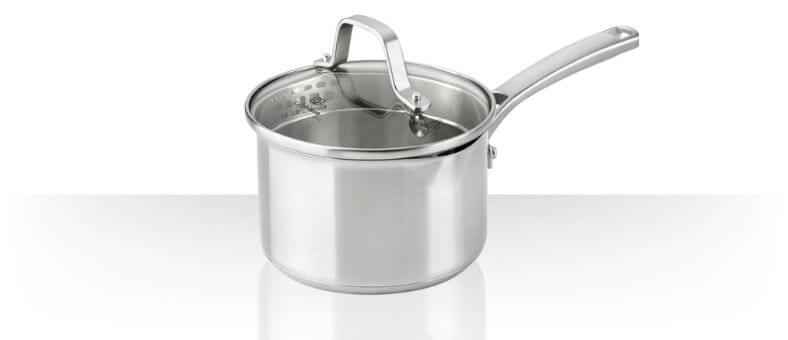 Calphalon Classic Stainless Steel Saucepan with glass lid and measuring marks, dishwasher and oven safe.