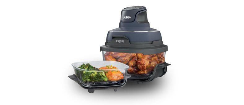 Ninja Crispi portable glass air fryer with transparent cooking chamber — one of the best air fryers for visual cooking, compact design, and dishwasher-safe glass basket.