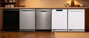 Best Kenmore dishwashers are displayed side by side in a cozy kitchen setting, showing different built-in models with black, stainless steel, and white finishes for easy comparison.