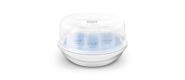 Philips Avent Baby Bottle Sterilizer and Dryer Premium – Compact baby bottle sterilizer with transparent dome lid and simple round design.
