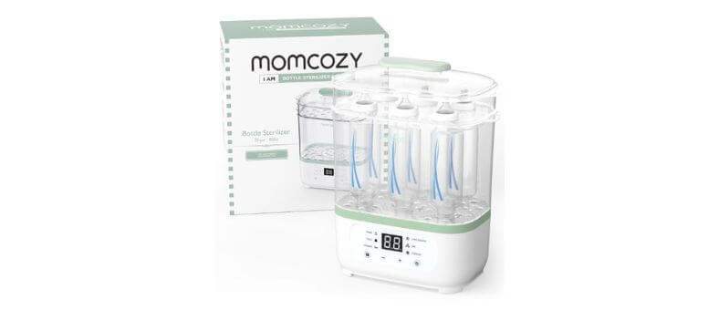 Momcozy Bottle Sterilizer and Dryer – Compact bottle sterilizer with digital timer and multi-bottle storage design.