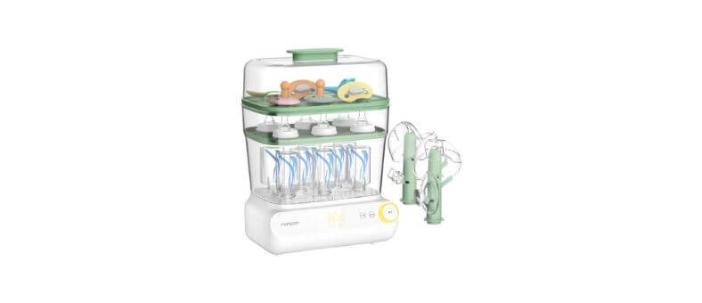 Momcozy 3 Layers Bottle Sterilizer and Dryer – Three-layer bottle sterilizer with adjustable racks and digital controls.