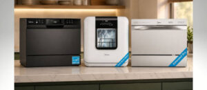 Comparison of the Best Midea Countertop Dishwashers in a modern kitchen, showcasing compact portable dishwasher models with advanced drying features and space-saving designs.